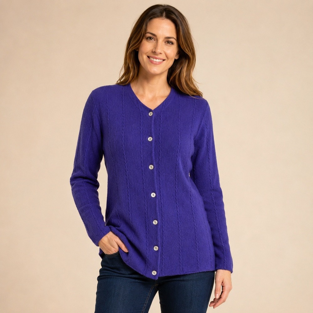 VTG 1990s C.H.‎ Classics Purple 100% Merino Wool Italian Yarn Cardigan Sweater L